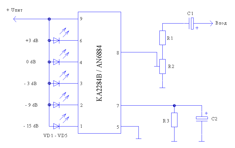 Светодиодный индикатор уровня сигнала на KA2284 (AN6884)
